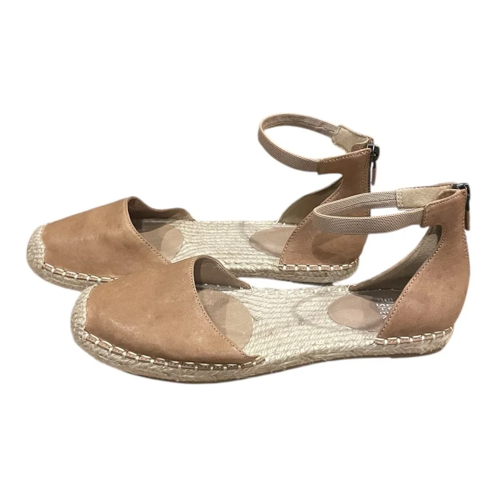 Eileen Fisher Women Tan‎ Leather Espadrille Ankle Strap Flat Sandals Size 7.5